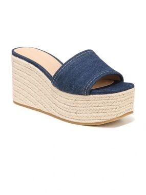 Veronica Beard Gable Denim Wedge Platform Espadrille Sandal Size 8